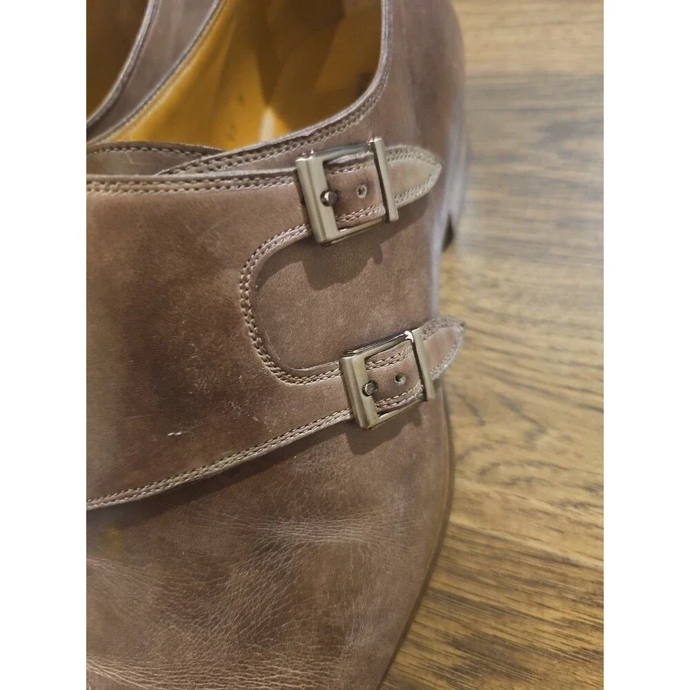 Magnanni Ezra Taupe Leather Oxfords Men's Size 13 Double Buckle Almond Toe